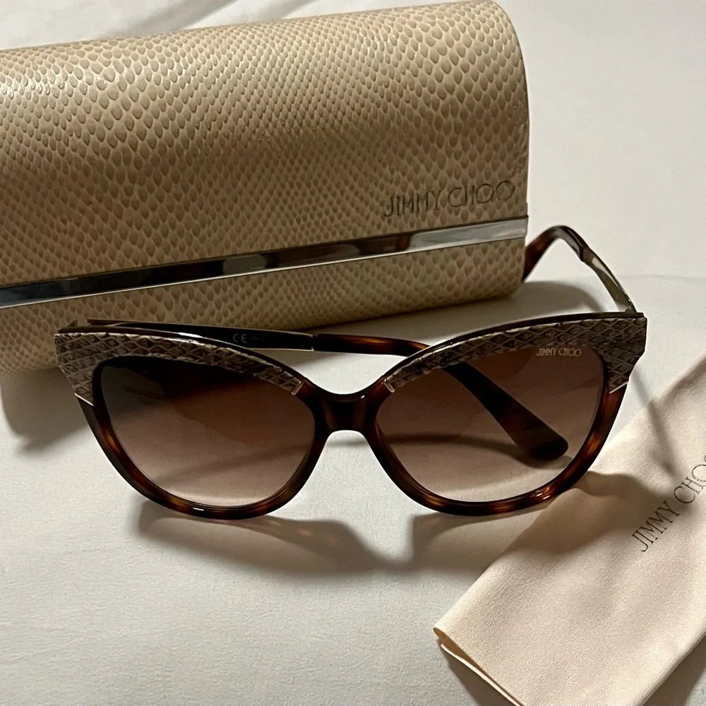 JIMMY CHOO INES/S INES AXX Dark Havana Cat Eye Sunglasses 58-14 New Authentic - Picture 7 of 12